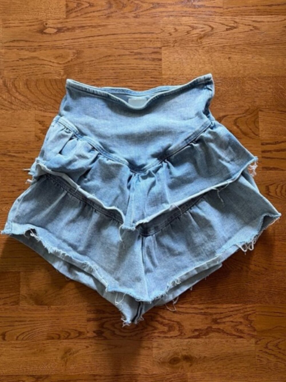 MOTHER Light Blue Denim Tiered Ruffle Skirt